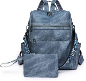 Nefelibata Women's Fashion Backpack Purse Day Packs Satchel Handbags leather tote bag Anti-theft Large Fashion Designer Travel Handbags Shoulder Bags With Purse Strap（denim blue）