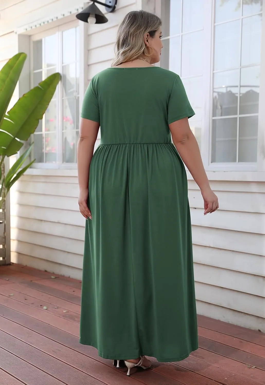 Nemidor Women Short Sleeve Loose Plain Casual Plus Size Long Maxi Dress with Pockets