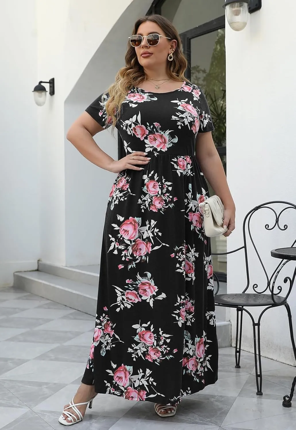 Nemidor Women Short Sleeve Loose Plain Casual Plus Size Long Maxi Dress with Pockets
