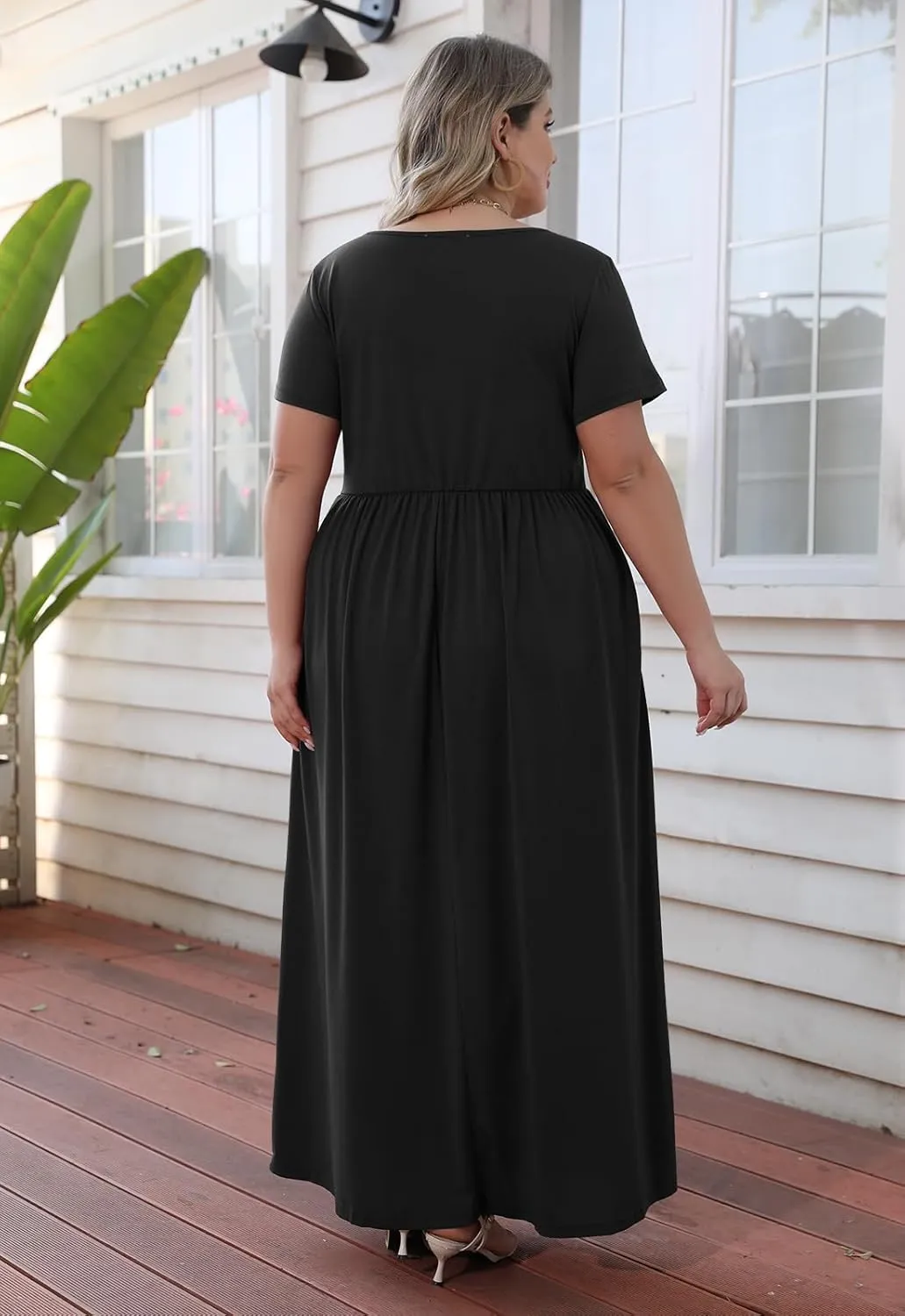 Nemidor Women Short Sleeve Loose Plain Casual Plus Size Long Maxi Dress with Pockets