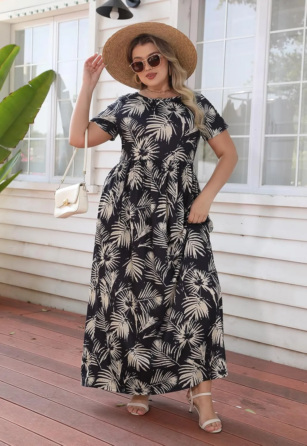 Nemidor Women Short Sleeve Loose Plain Casual Plus Size Long Maxi Dress with Pockets