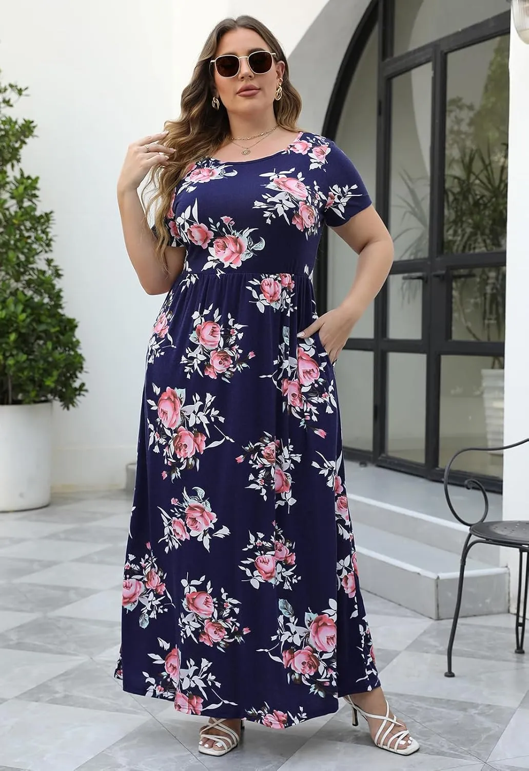 Nemidor Women Short Sleeve Loose Plain Casual Plus Size Long Maxi Dress with Pockets