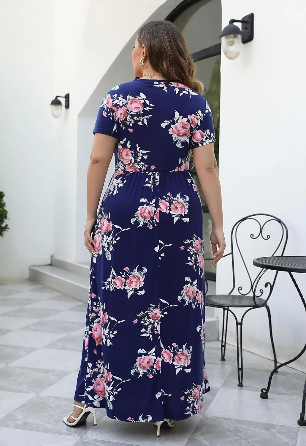 Nemidor Women Short Sleeve Loose Plain Casual Plus Size Long Maxi Dress with Pockets