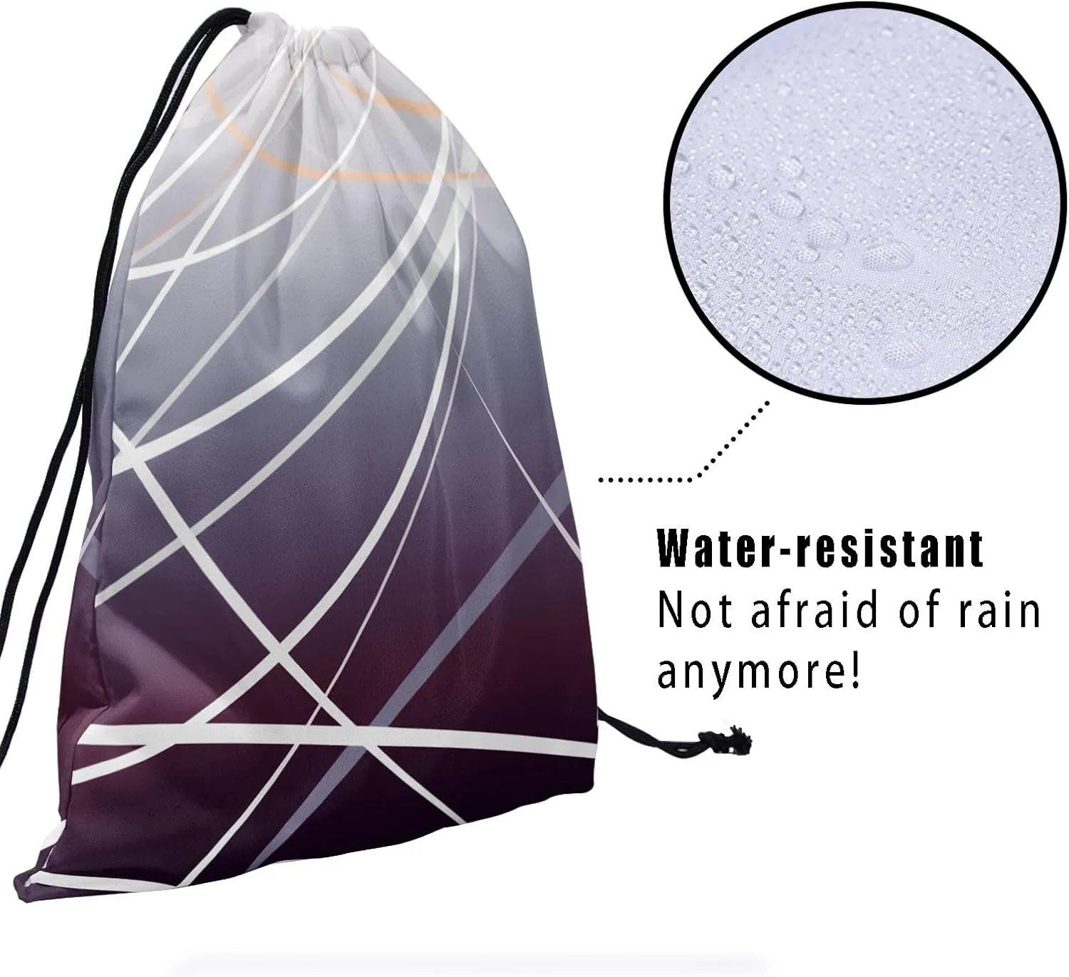 Nerxy Purple Gray Geometric Grip Bag - Striped Drawstring Gym Bag for Gymnasts Stripes Lines Gymnastic Grip Bags Colored String Bag Pouch for Travel Sports