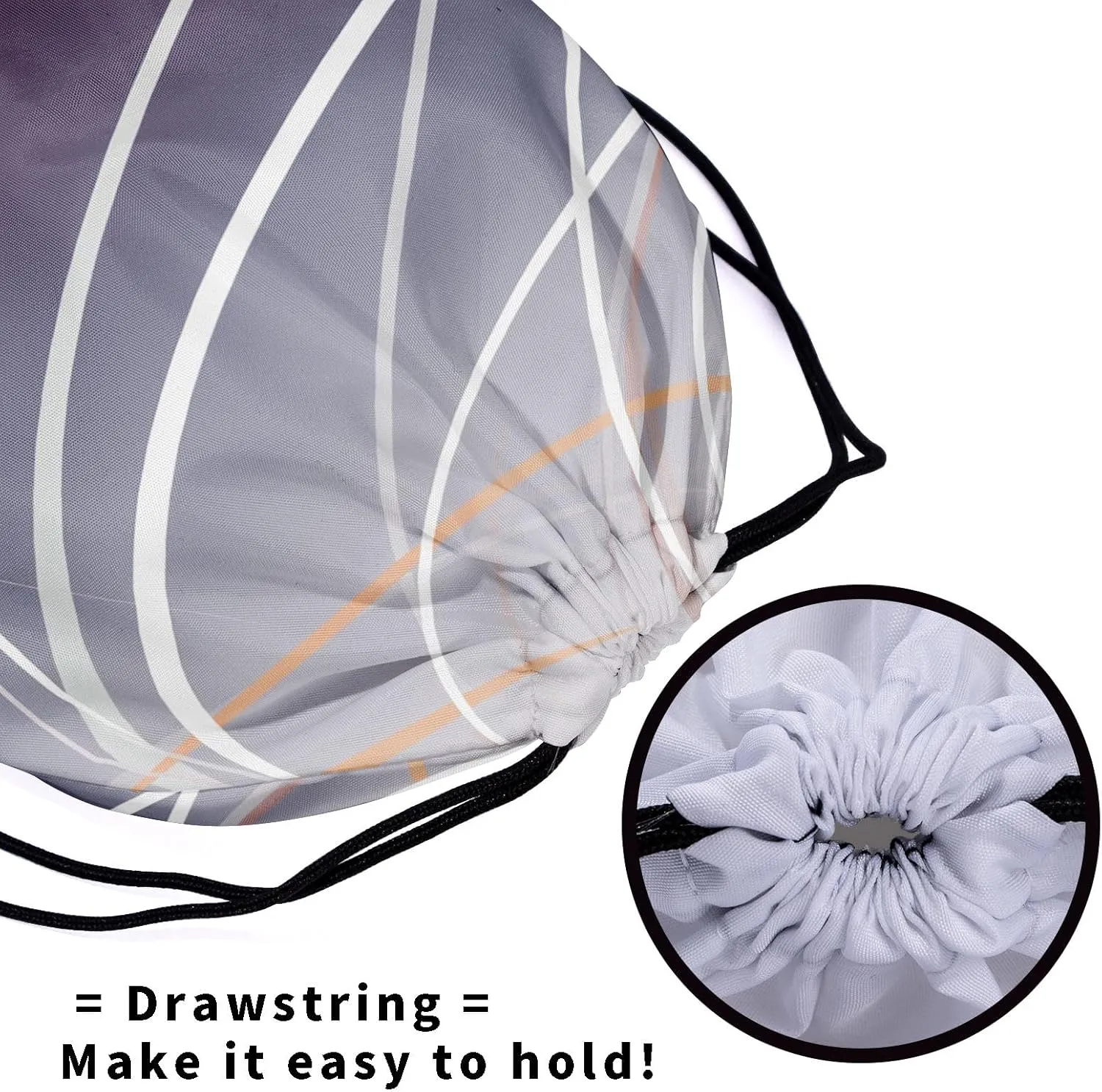 Nerxy Purple Gray Geometric Grip Bag - Striped Drawstring Gym Bag for Gymnasts Stripes Lines Gymnastic Grip Bags Colored String Bag Pouch for Travel Sports