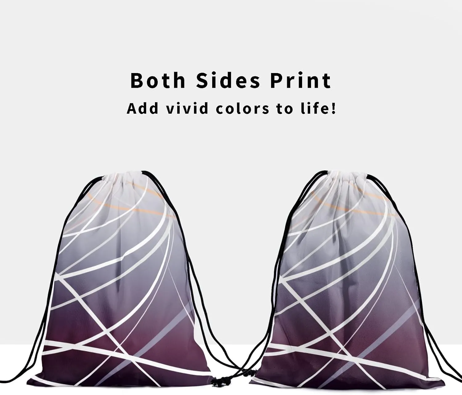Nerxy Purple Gray Geometric Grip Bag - Striped Drawstring Gym Bag for Gymnasts Stripes Lines Gymnastic Grip Bags Colored String Bag Pouch for Travel Sports