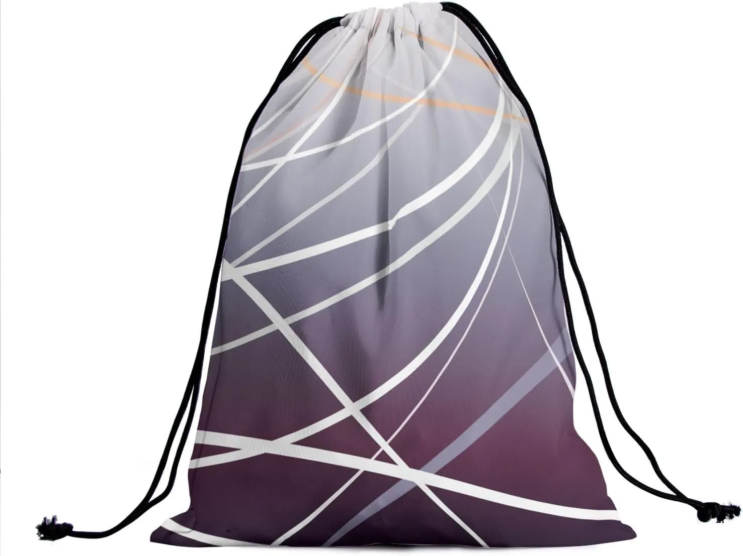 Nerxy Purple Gray Geometric Grip Bag - Striped Drawstring Gym Bag for Gymnasts Stripes Lines Gymnastic Grip Bags Colored String Bag Pouch for Travel Sports