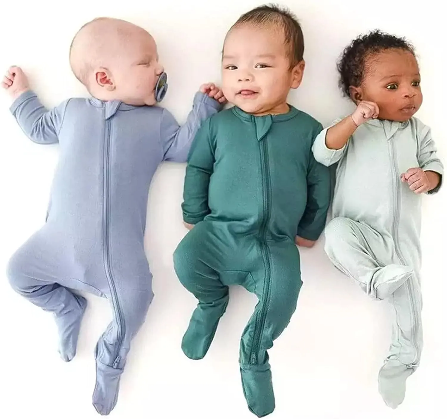 Newborn Infant Baby Cotton Rompers Footless with 2-Way Zipper Long Sleeve Jumpsuit Boys Romper