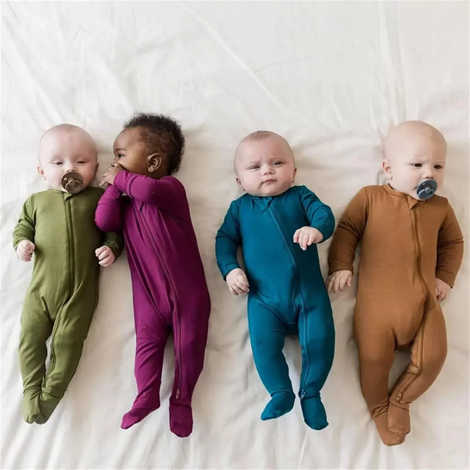 Newborn Infant Baby Cotton Rompers Footless with 2-Way Zipper Long Sleeve Jumpsuit Boys Romper