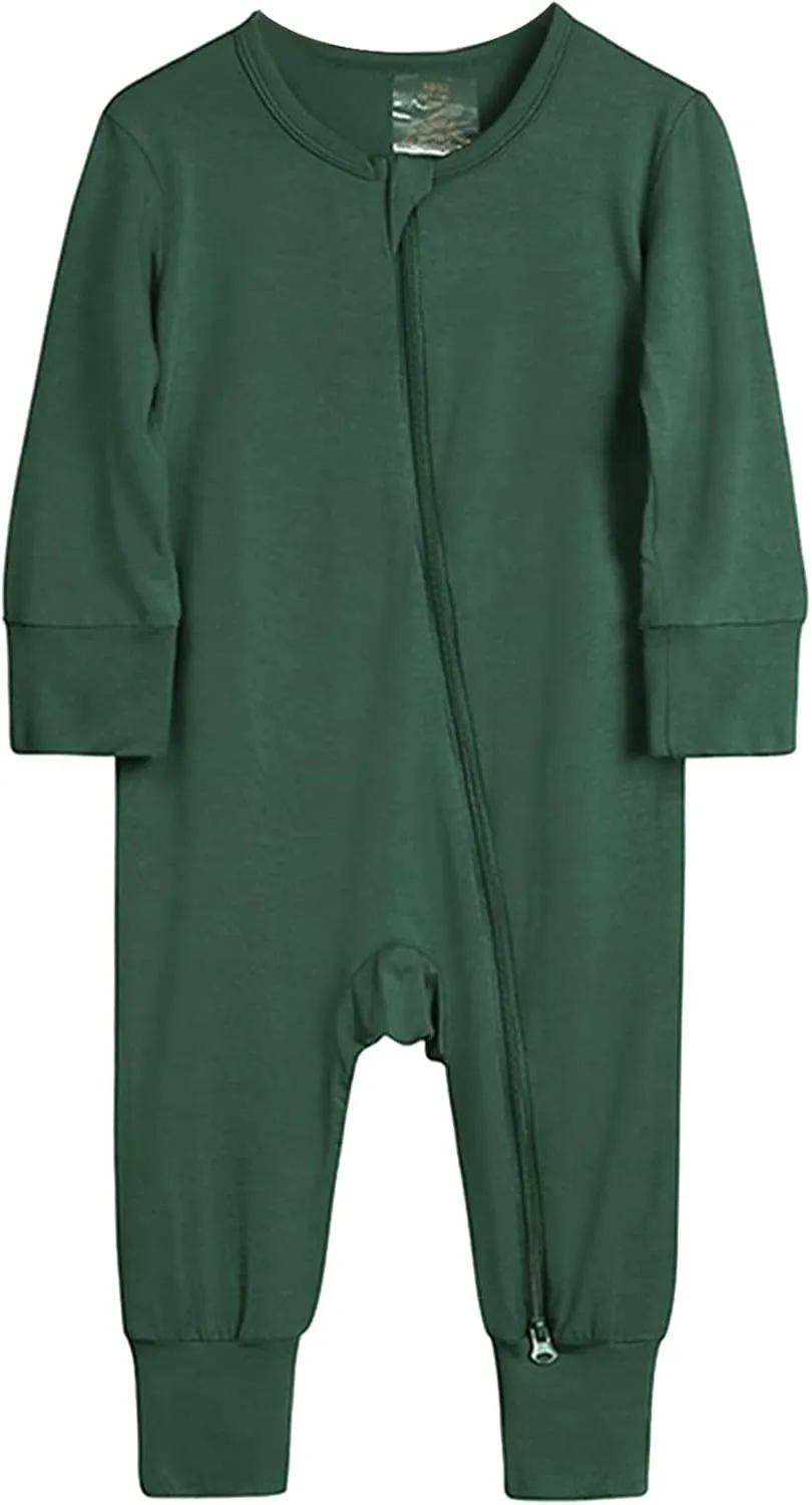 Newborn Infant Baby Cotton Rompers Footless with 2-Way Zipper Long Sleeve Jumpsuit Boys Romper