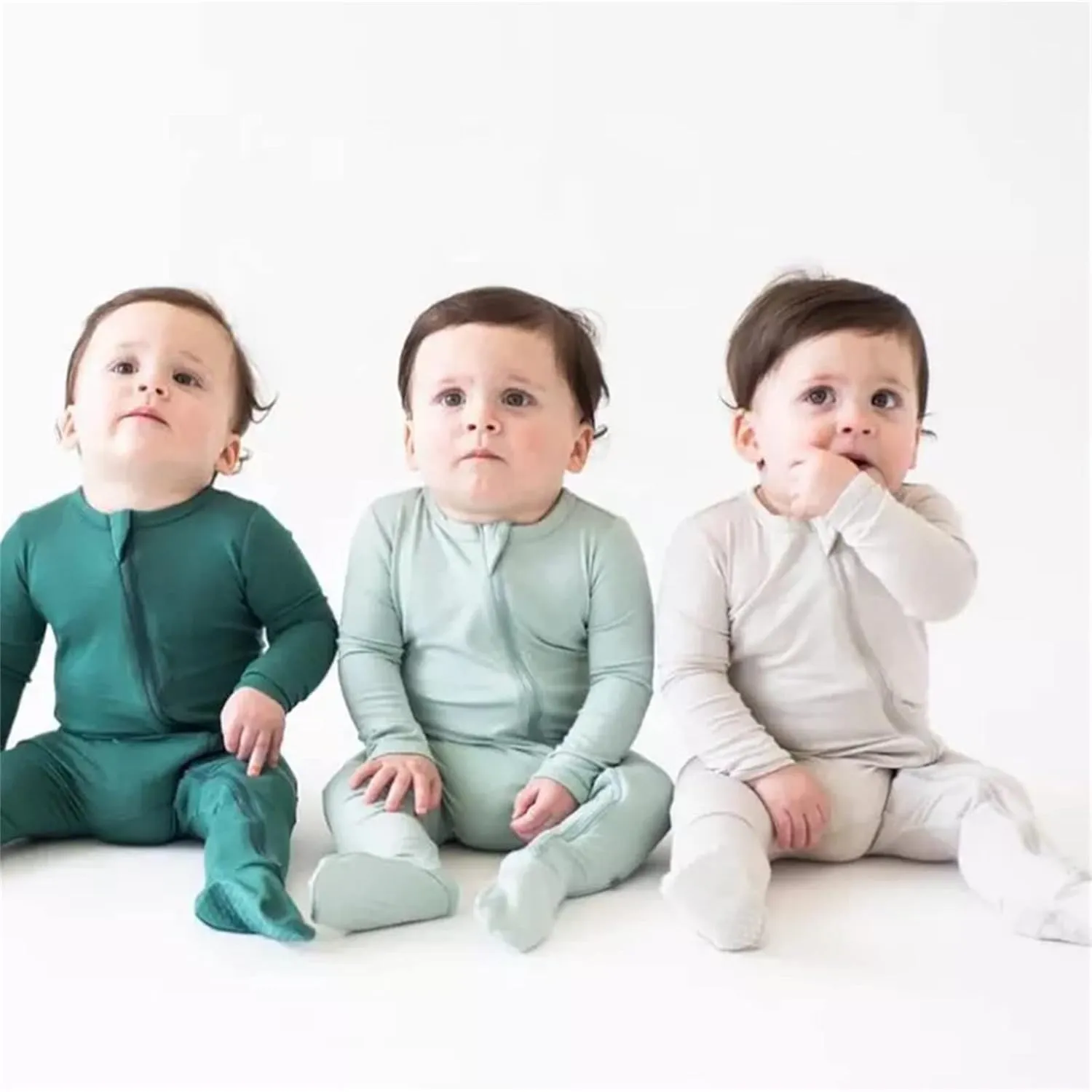 Newborn Infant Baby Cotton Rompers Footless with 2-Way Zipper Long Sleeve Jumpsuit Boys Romper