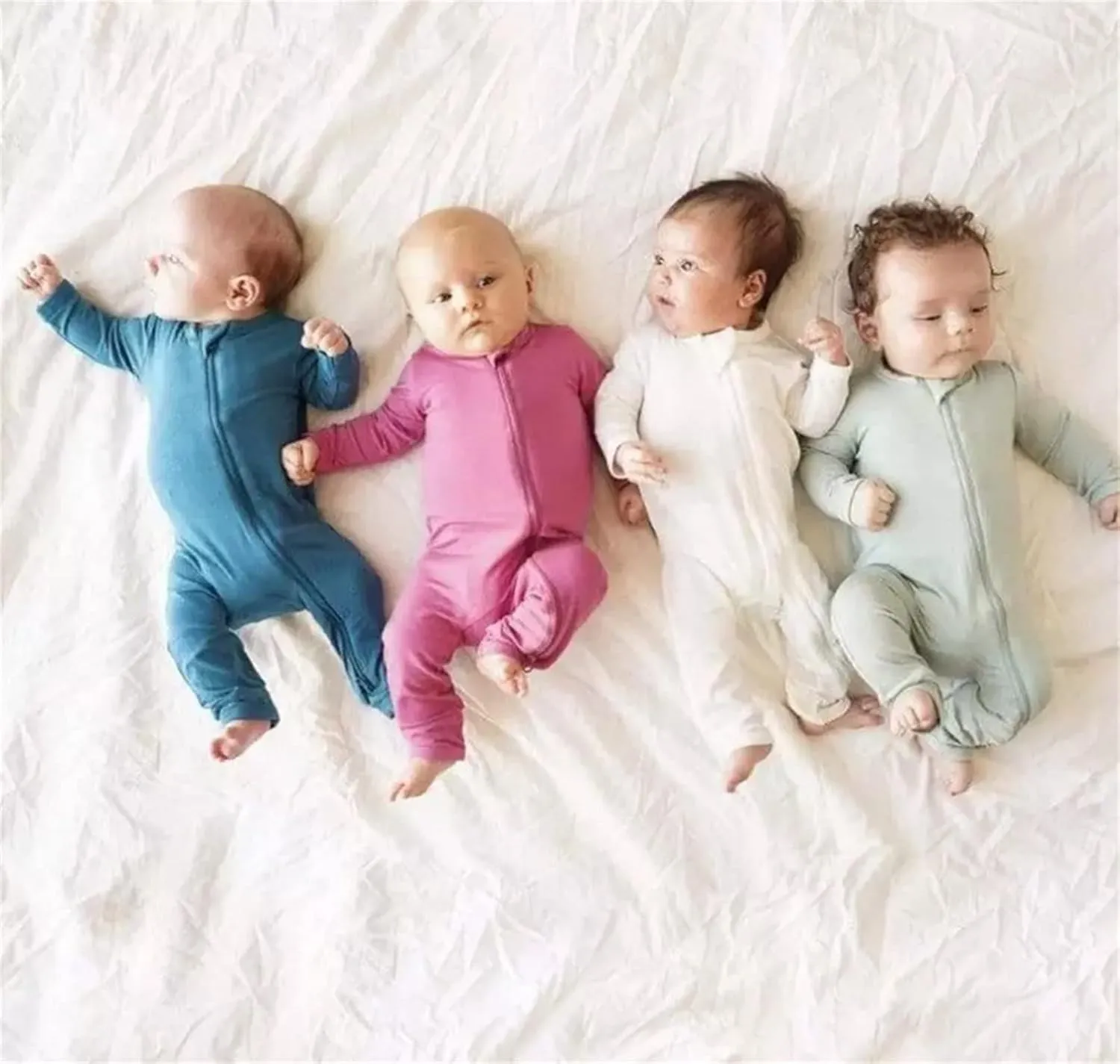 Newborn Infant Baby Cotton Rompers Footless with 2-Way Zipper Long Sleeve Jumpsuit Boys Romper
