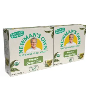 Newman's Own Organic Green Tea with 100 Individually Wrapped Tea Bags Per Box (Pack of 2) USDA Certified Contains Caffeine Brew Hot