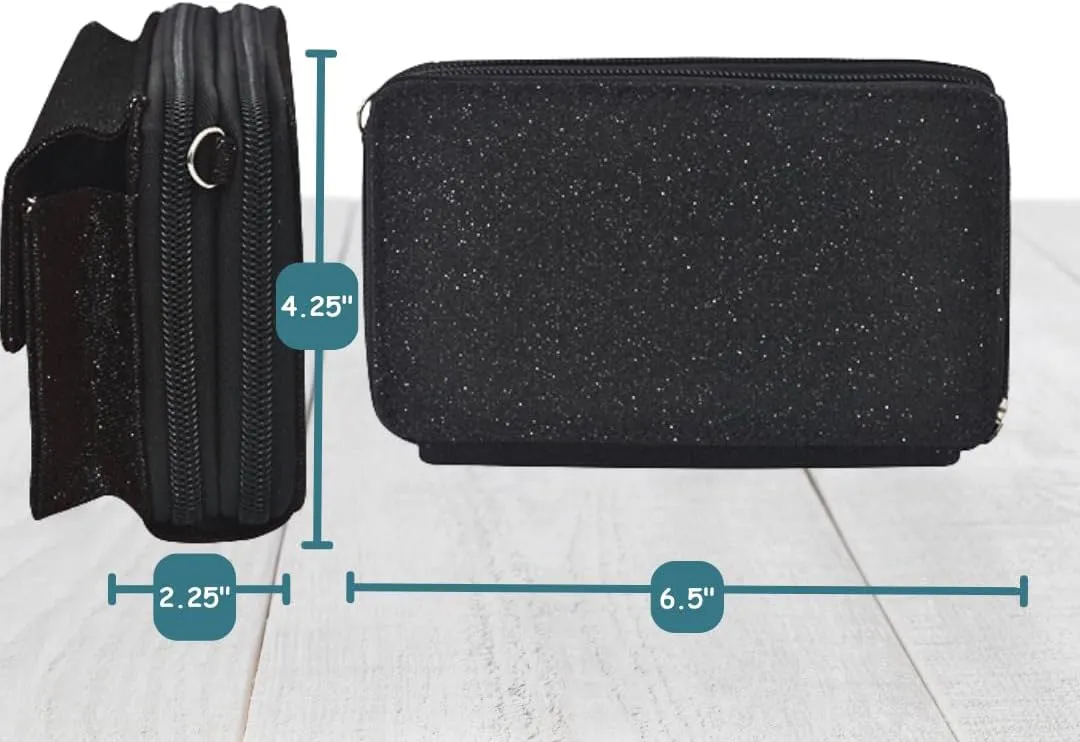 NGIL Canvas All in One Wallet, Wallet, Women Wallet, Wristlet Wallet, Zippered Wallet for Women (Black Glitter- Black)