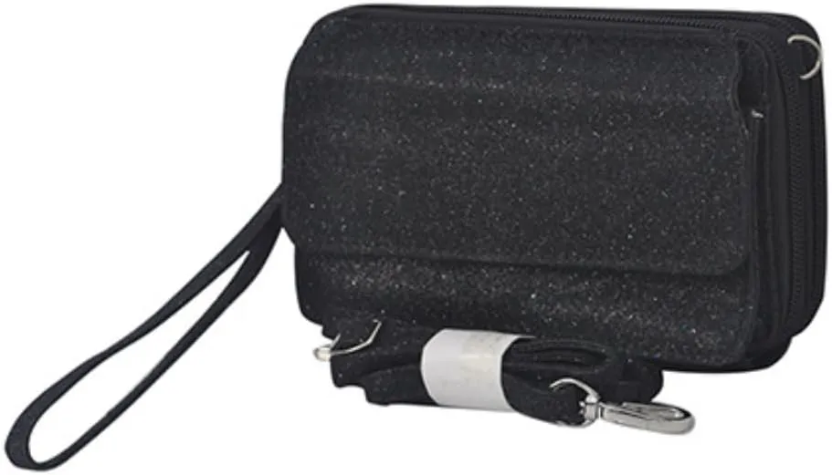 NGIL Canvas All in One Wallet, Wallet, Women Wallet, Wristlet Wallet, Zippered Wallet for Women (Black Glitter- Black)