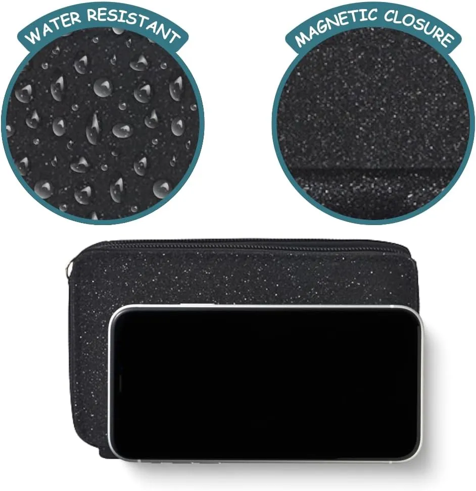 NGIL Canvas All in One Wallet, Wallet, Women Wallet, Wristlet Wallet, Zippered Wallet for Women (Black Glitter- Black)