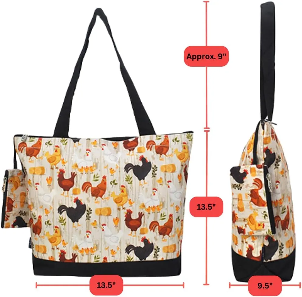NGIL Medium Top Zipper Closure Canvas Tote Bag with Attached Matching Coin Purse For Moms and Nurses