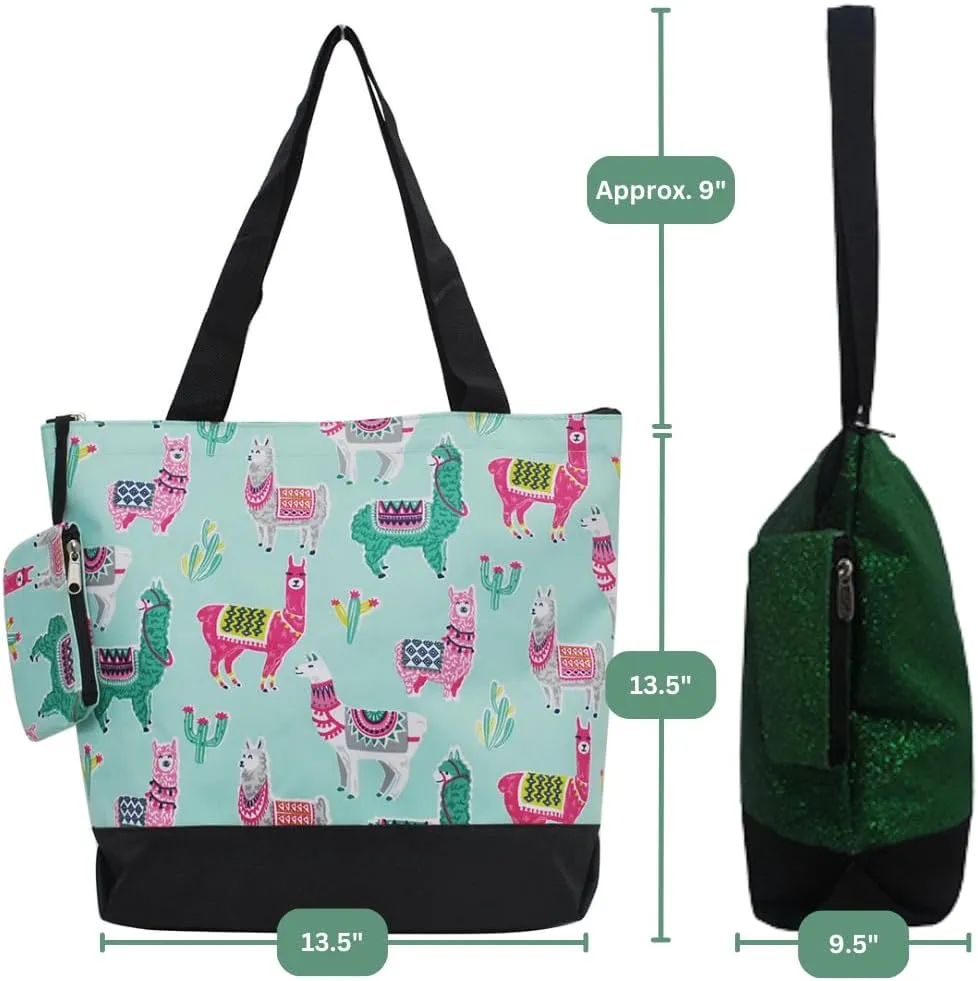 NGIL Medium Top Zipper Closure Canvas Tote Bag with Attached Matching Coin Purse For Moms and Nurses