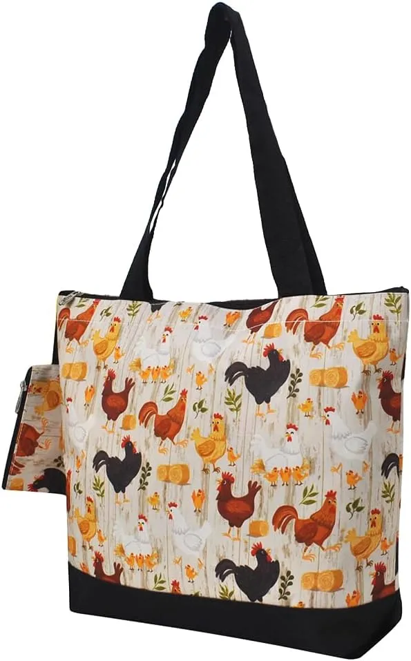 NGIL Medium Top Zipper Closure Canvas Tote Bag with Attached Matching Coin Purse For Moms and Nurses