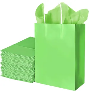 Nihuecne 24 Pack Kraft Paper Gift Bags with Tissue Paper, Small Gift Bags Bulk with Handles for Birthday, Anniversary, Holiday and More(5.9 x3.1 x 8.3In) (Green)