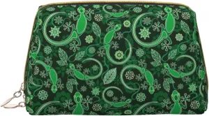 Novastar Large Travel Makeup Bag - Abstract Gecko Lizard Green Pvc Leather Cosmetic Bags for Women with Zipper, Portable Makeup Pouch Skincare Bag Toiletry Bag for Women