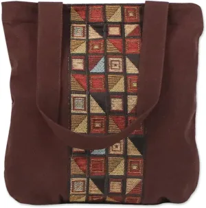 NOVICA Artisan Handmade Cotton Tote Bag Geometric Motif Brown Handbag from Thailand Handbags Patterned ' Native Geometry'