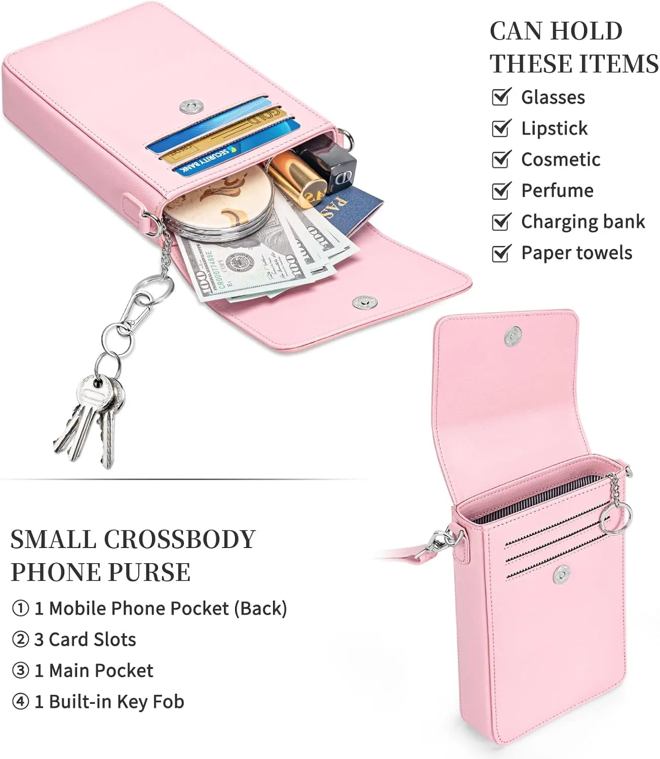 nuoku Small Crossbody Wallet Purse for Women with Phone Pocket, Small Crossbody Phone Bag with 2 Straps