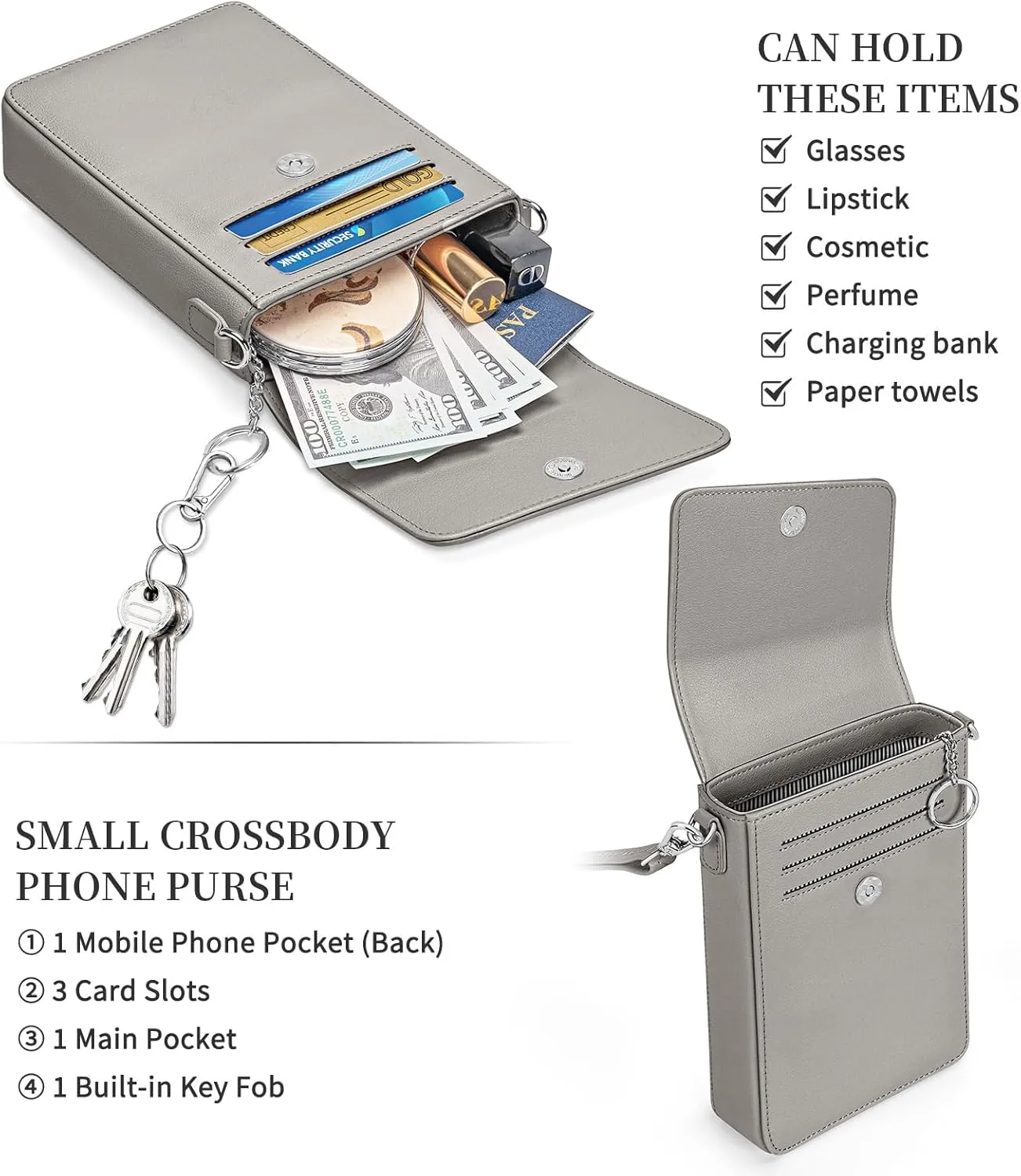 nuoku Small Crossbody Wallet Purse for Women with Phone Pocket, Small Crossbody Phone Bag with 2 Straps