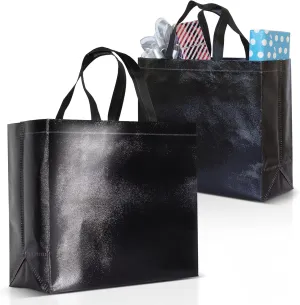 Nush Nush Black Gift Bags Large Size – Set of 12 Shiny Black Reusable Gift Bags With Handles - Perfect As Black Goodie Bags, Birthday Gift Bags Bulk, Large Party Favor Bags – 13Wx5Dx11H Size
