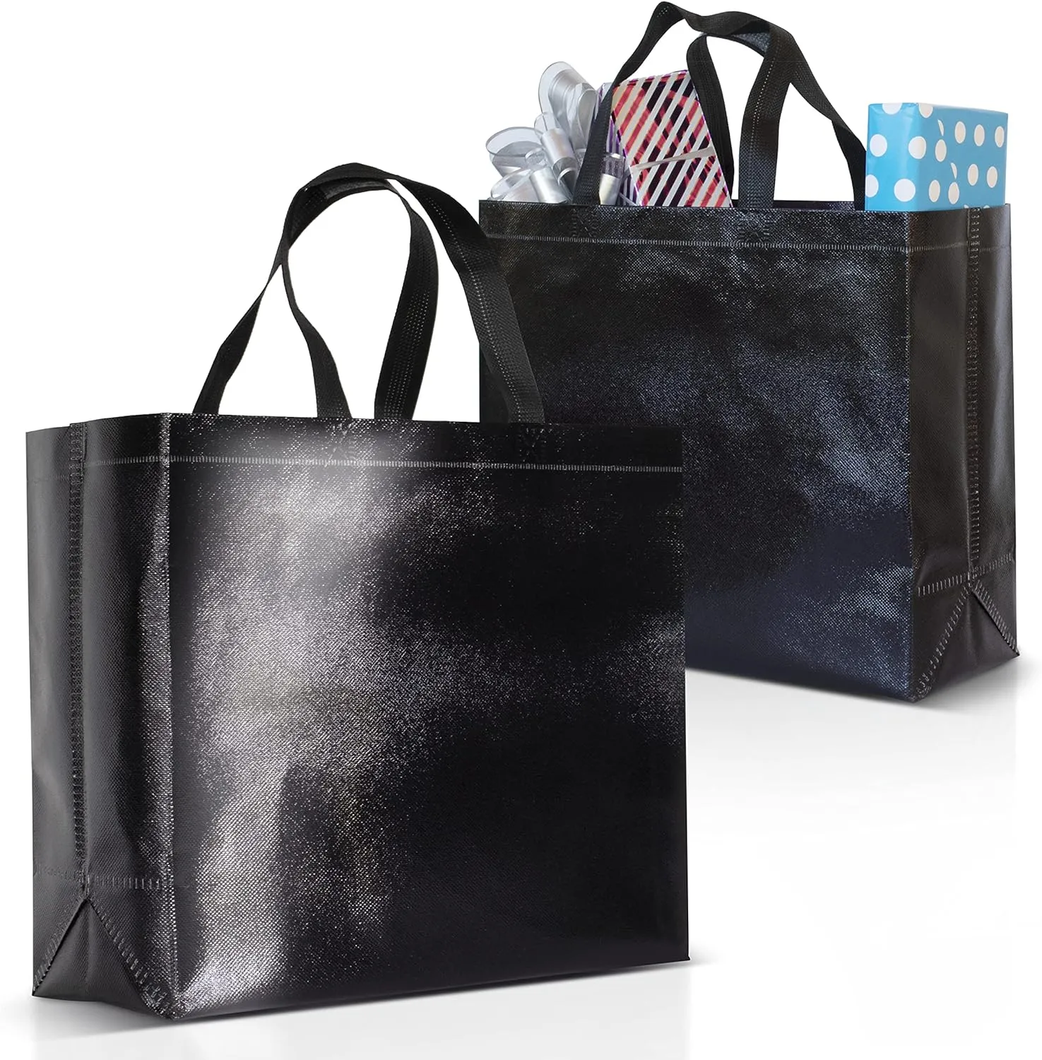 Nush Nush Black Gift Bags Large Size – Set of 12 Shiny Black Reusable Gift Bags With Handles - Perfect As Black Goodie Bags, Birthday Gift Bags Bulk, Large Party Favor Bags – 13Wx5Dx11H Size