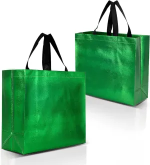 Nush Nush Green Gift Bags - Large Reusable Set of 12 with Handles - Perfect for Goodie Bags, Christmas Gifts, Parties - 13Wx5Dx11H Size
