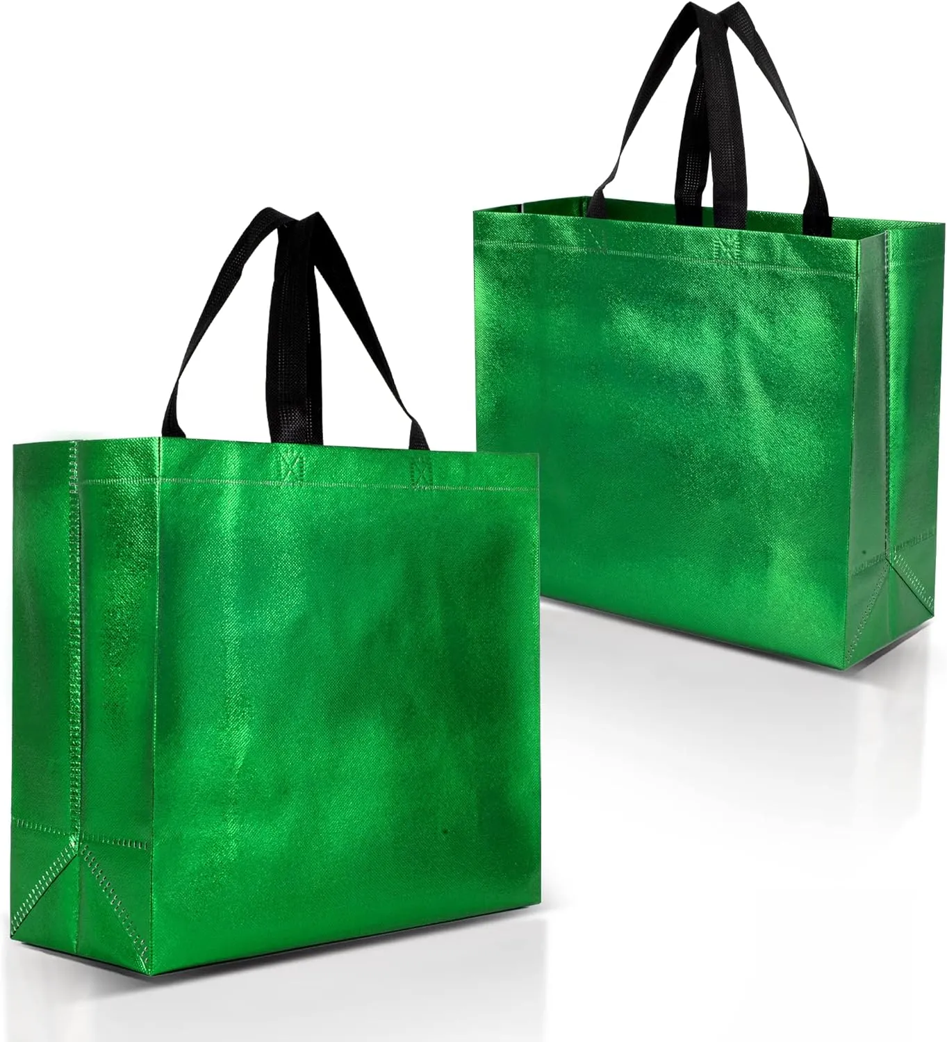 Nush Nush Green Gift Bags - Large Reusable Set of 12 with Handles - Perfect for Goodie Bags, Christmas Gifts, Parties - 13Wx5Dx11H Size