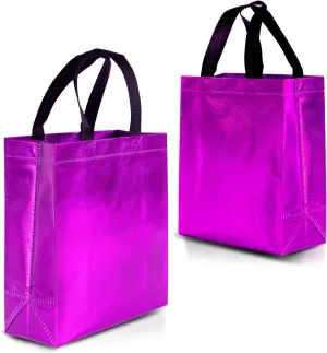 Nush Nush Hot Pink Medium Gift Bags - Set of 12 Shiny Fuchsia Reusable With Handles - Goodie, Birthday, Party Favor Bags in Bulk - 8Wx4Dx10H Size