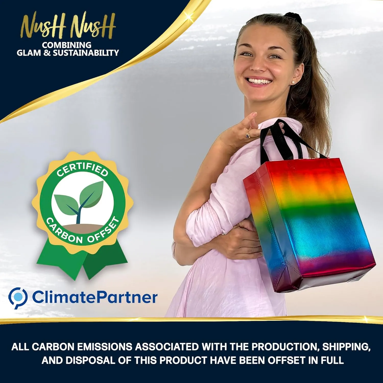 Nush Nush Set of 12 Reusable Gradient Gift Bags - 3 Stunning Rainbow Designs - Medium Size (8" x 4" x 10") - Perfect for Birthday, Anniversary, Baby Shower & More