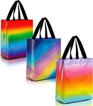 Nush Nush Set of 12 Reusable Gradient Gift Bags - 3 Stunning Rainbow Designs - Medium Size (8" x 4" x 10") - Perfect for Birthday, Anniversary, Baby Shower & More