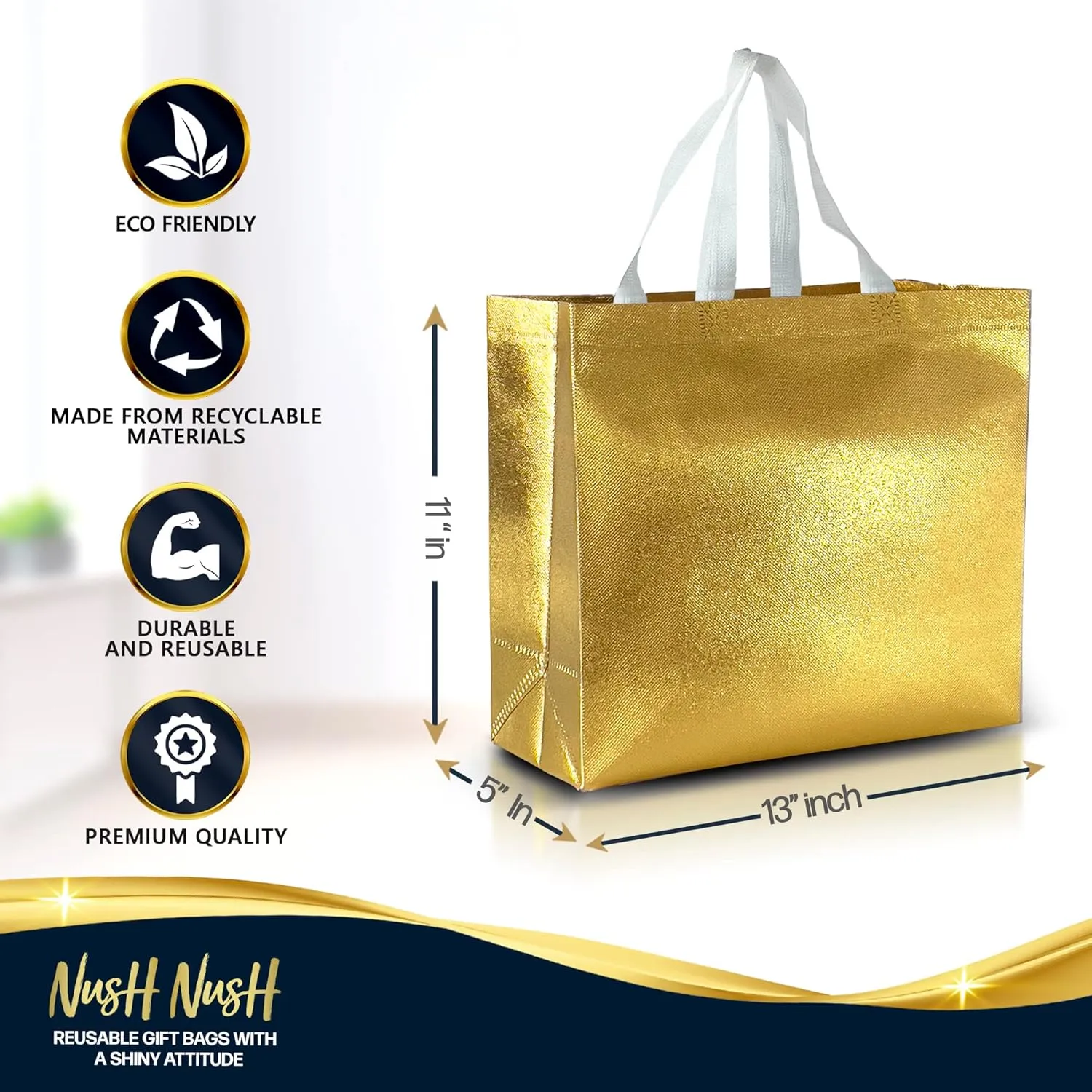 Nush Nush Set of 30 Mix Color Gift Bags In Bulk With 10 Rose Gold, 10 Silver, 10 Gold gift bags With Handles - Party Favors Bags For Small Business, Gifting Events, Christmas, Birthdays - 13Wx5Dx11H