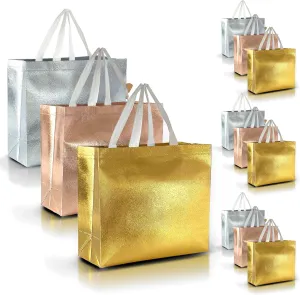 Nush Nush Set of 30 Mix Color Gift Bags In Bulk With 10 Rose Gold, 10 Silver, 10 Gold gift bags With Handles - Party Favors Bags For Small Business, Gifting Events, Christmas, Birthdays - 13Wx5Dx11H