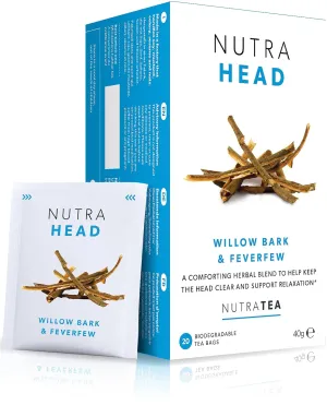 NUTRAHEAD - Migraine Relief Tea | Headache Relief Tea - For Migraine & Tension Headache Relief - Includes Feverfew,Willow Bark & Rhodiola - 60 Enveloped Tea Bags - by Nutra Tea - Herbal Tea - (3 Pack)
