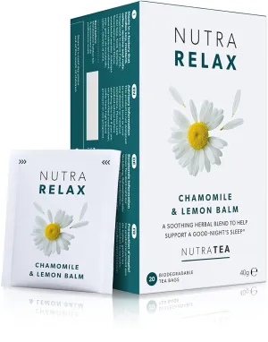 NUTRARELAX - Night Time Tea | Sleep Tea | Calm Tea - Includes Chamomile, Passionflower & Lemon Balm - 60 Enveloped Tea Bags - by Nutra Tea - Herbal Tea - (3 Pack)
