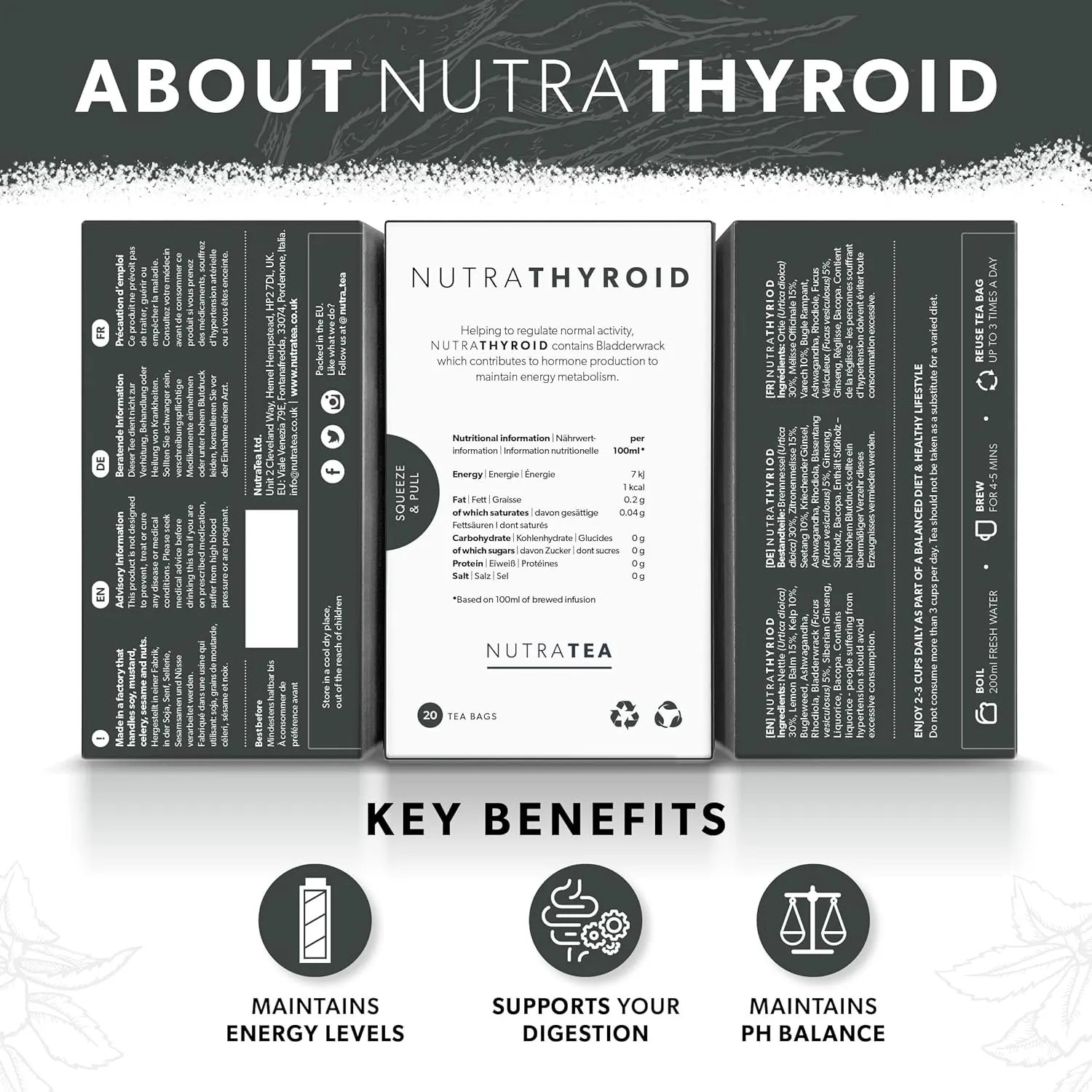 NUTRATHYROID - Thyroid Support Tea | Thyroid Health Tea - Supporting Your Metabolism and Thyroid Function - 40 Enveloped Tea Bags - by Nutra Tea - Herbal Tea - (2 Pack)