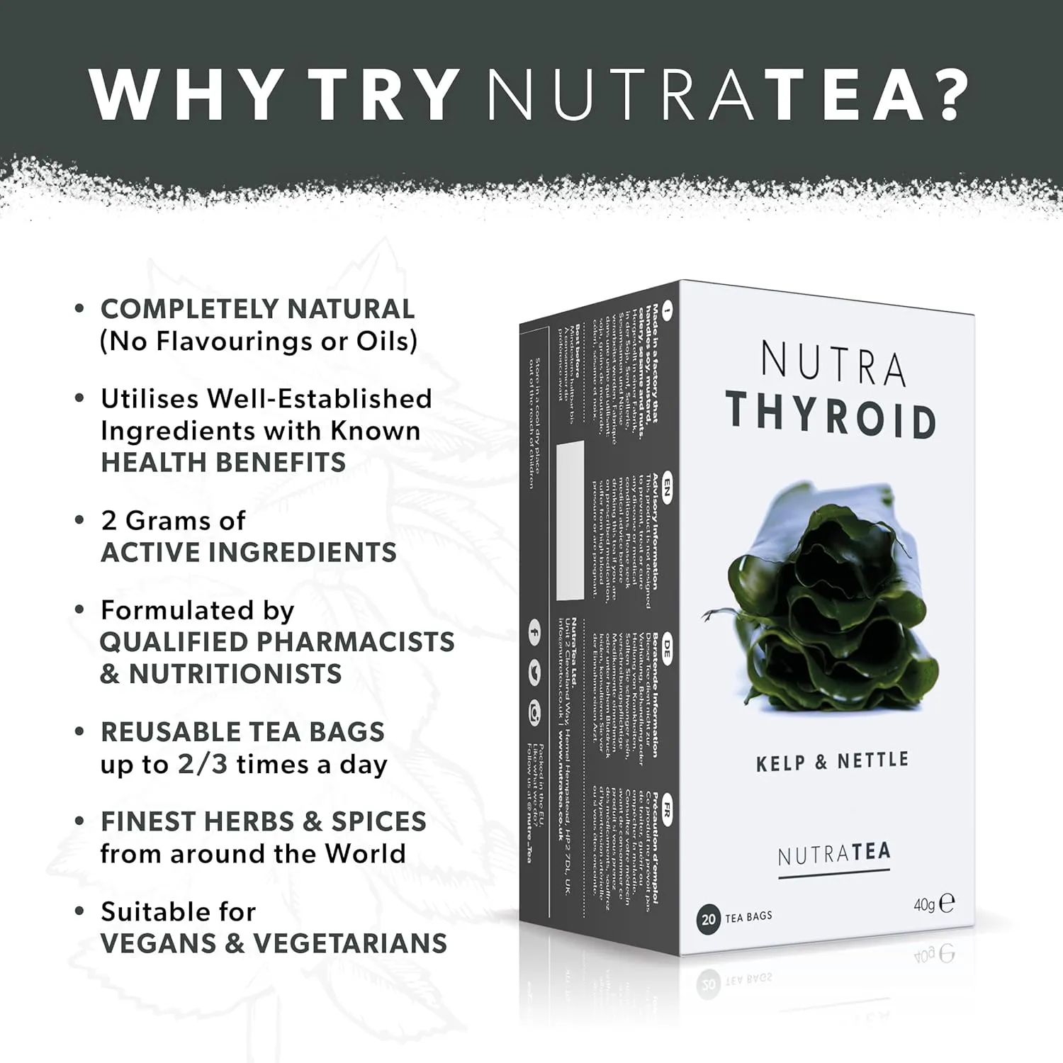 NUTRATHYROID - Thyroid Support Tea | Thyroid Health Tea - Supporting Your Metabolism and Thyroid Function - 40 Enveloped Tea Bags - by Nutra Tea - Herbal Tea - (2 Pack)