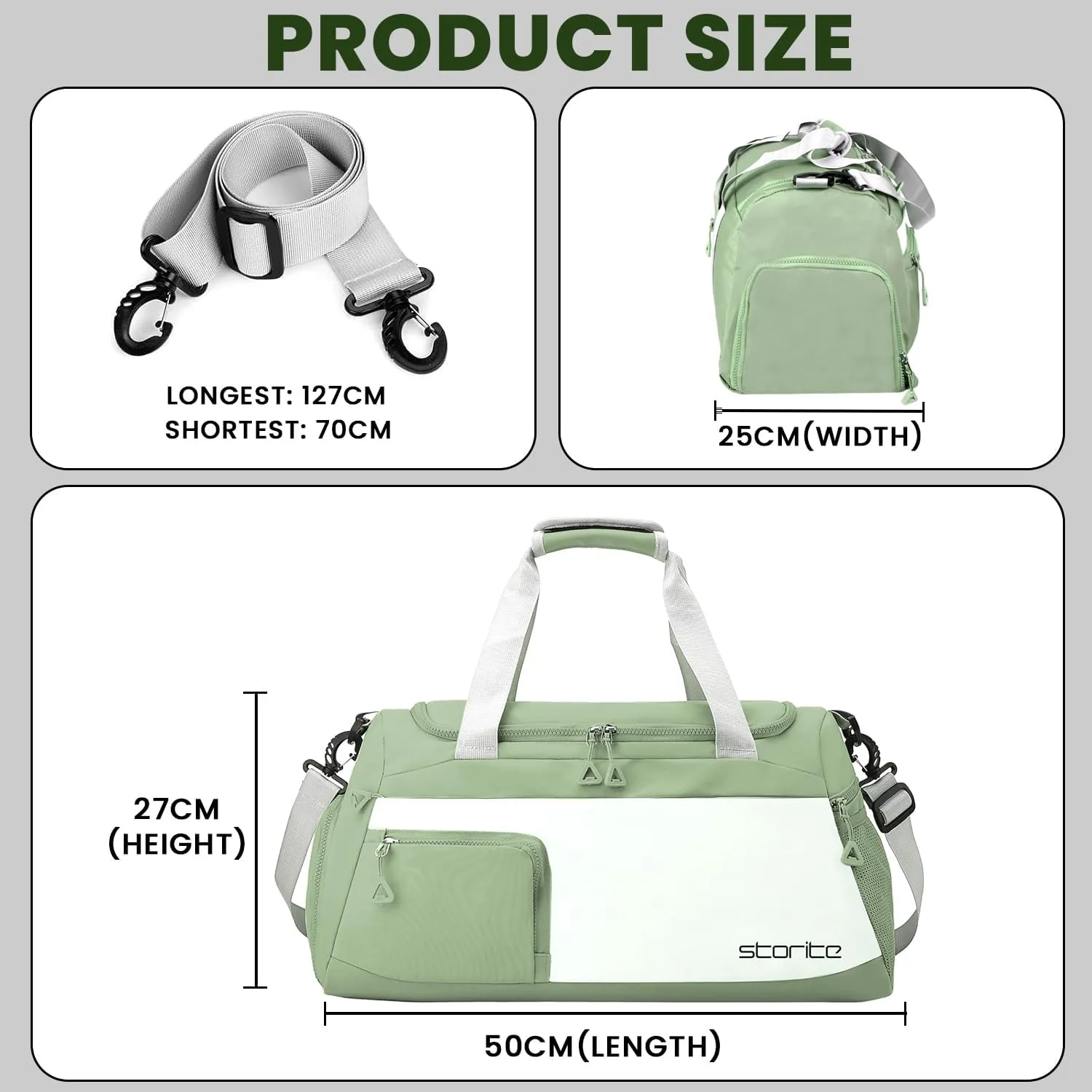 Nylon 48.5 cms Travel Duffle Bag for Women Muti- Pocket Sports Shoulder Duffel Bag with Wet Pocket & Shoe Compartment Weekender Overnight Travel Luggage Garment Bag, Green, Style - 2