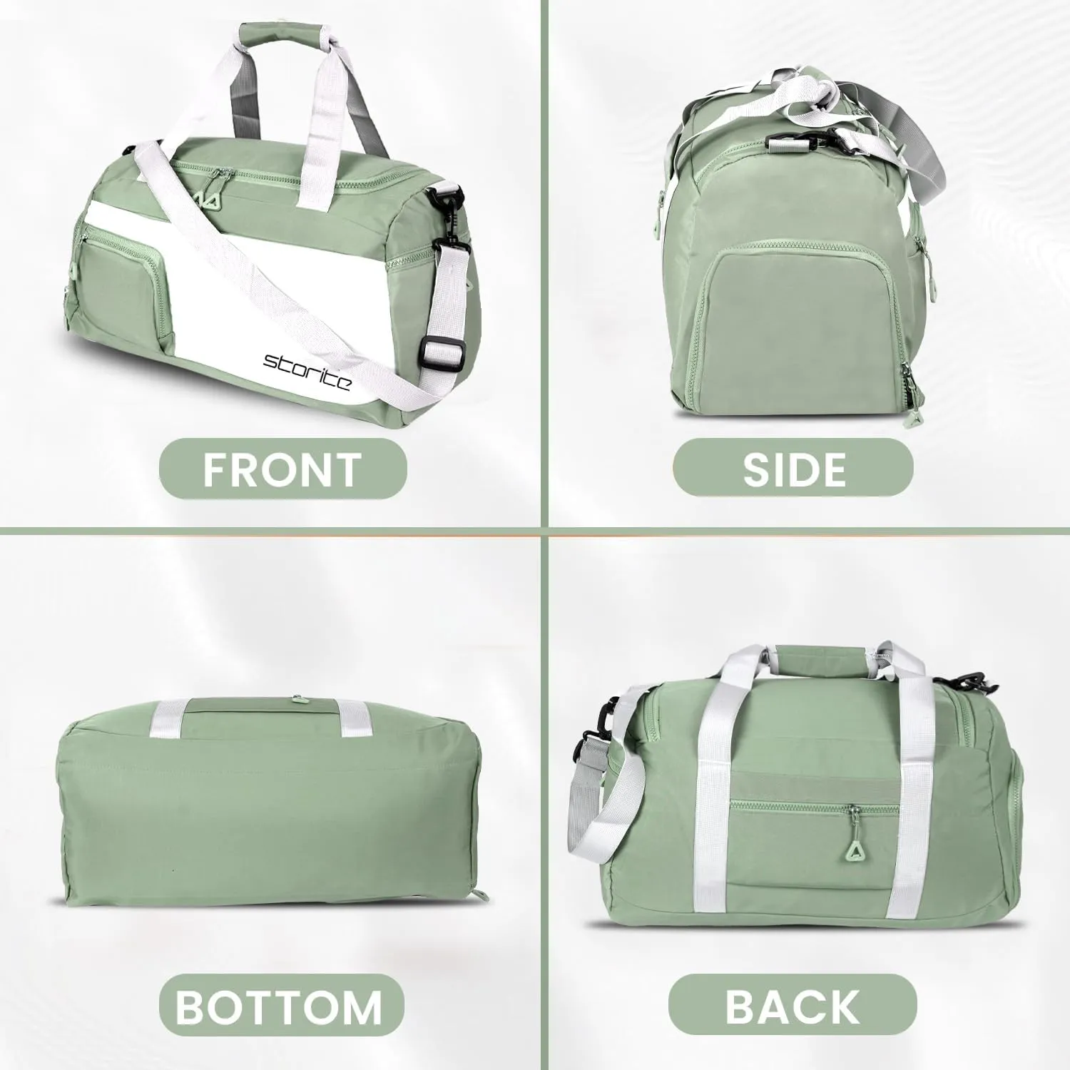 Nylon 48.5 cms Travel Duffle Bag for Women Muti- Pocket Sports Shoulder Duffel Bag with Wet Pocket & Shoe Compartment Weekender Overnight Travel Luggage Garment Bag, Green, Style - 2
