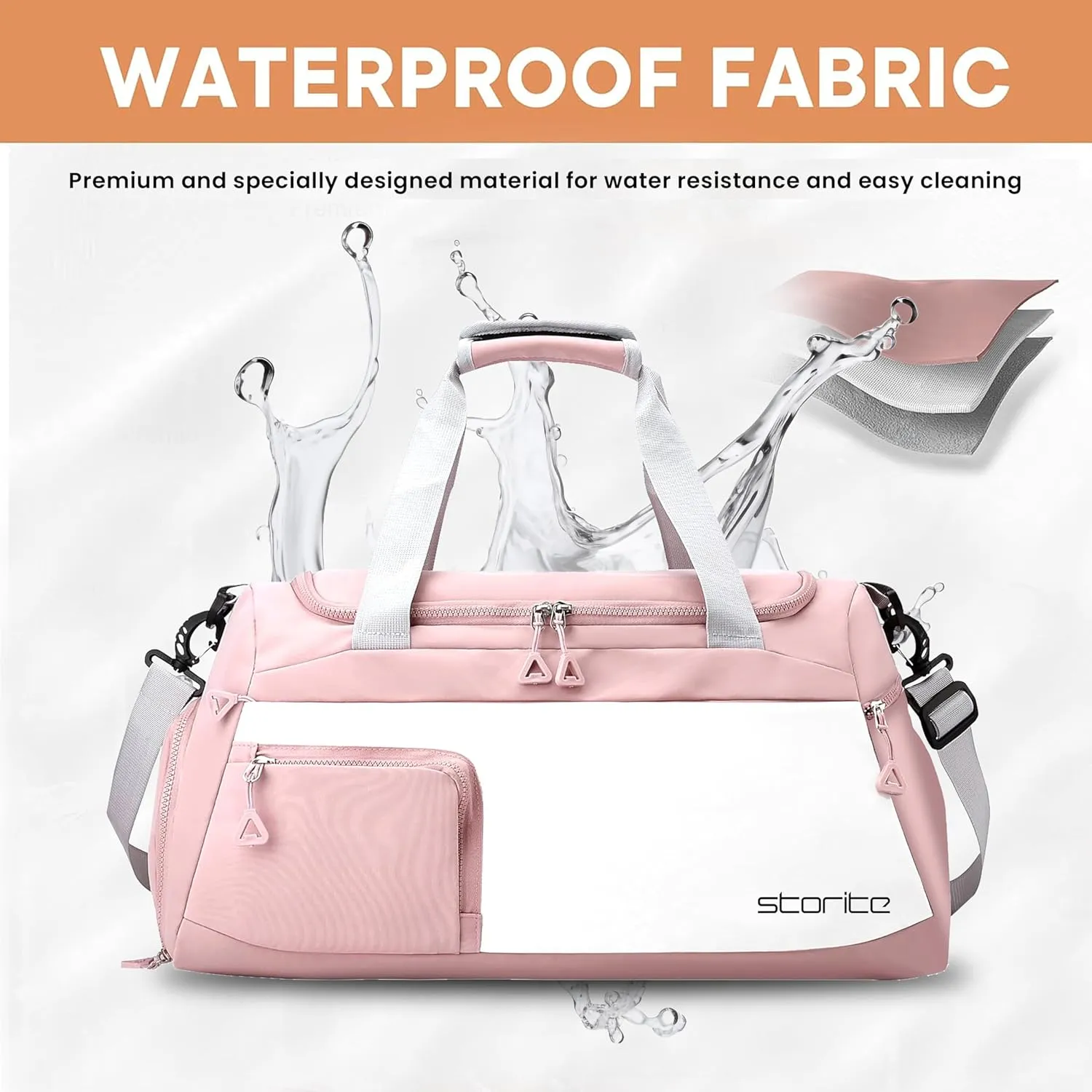 Nylon 48.5 cms Travel Duffle Bag for Women Muti- Pocket Sports Shoulder Duffel Bag with Wet Pocket & Shoe Compartment Weekender Overnight Travel Luggage Garment Bag, Light Pink, Style - 2