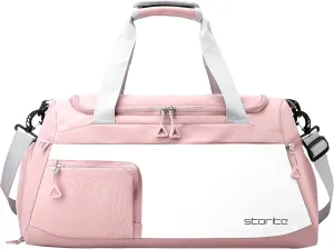 Nylon 48.5 cms Travel Duffle Bag for Women Muti- Pocket Sports Shoulder Duffel Bag with Wet Pocket & Shoe Compartment Weekender Overnight Travel Luggage Garment Bag, Light Pink, Style - 2