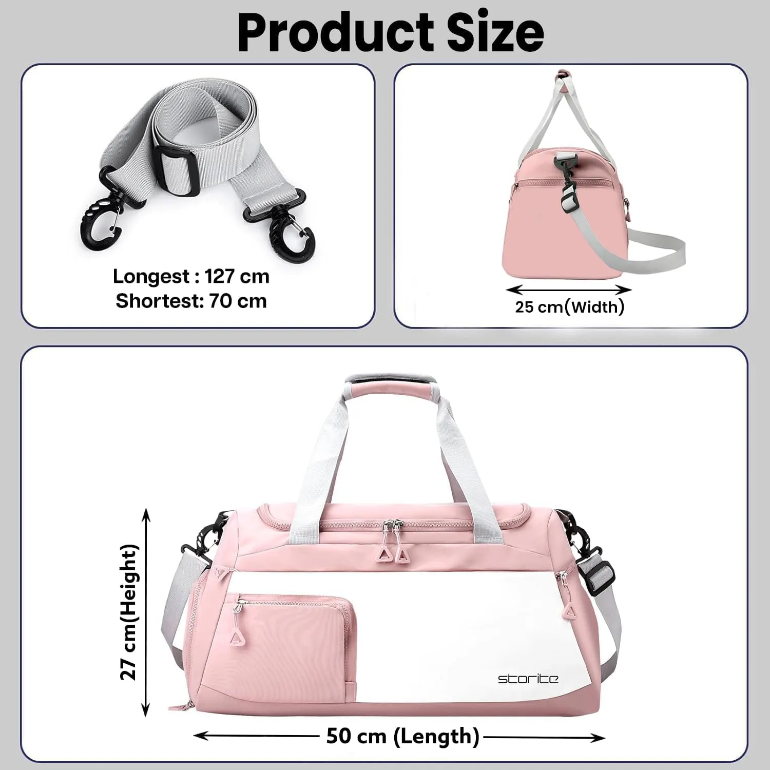 Nylon 48.5 cms Travel Duffle Bag for Women Muti- Pocket Sports Shoulder Duffel Bag with Wet Pocket & Shoe Compartment Weekender Overnight Travel Luggage Garment Bag, Light Pink, Style - 2