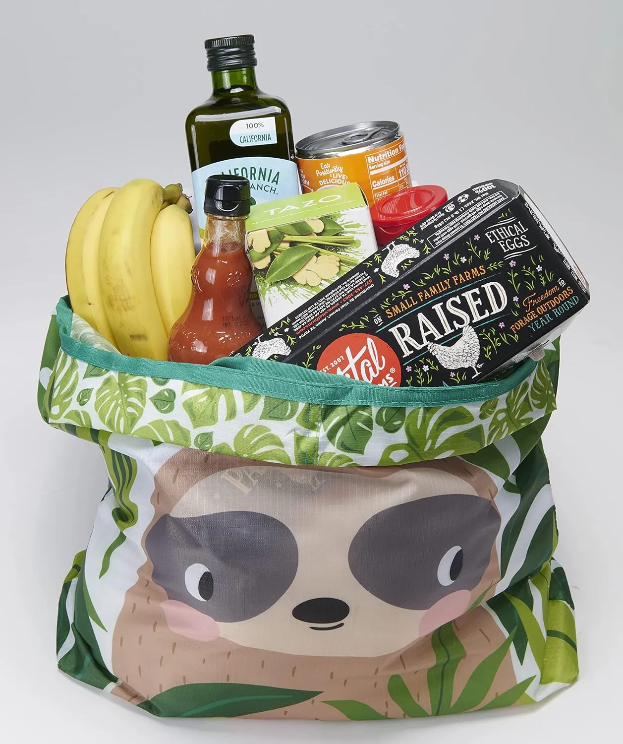 O-WITZ Reusable Grocery Bags | Vibrant Tote Bag For Groceries, Gym, Beach Gear, Toys & More | Washable Design With Large Handles For Maximum Convenience | Folds Into A Small Pouch, Sloth Green