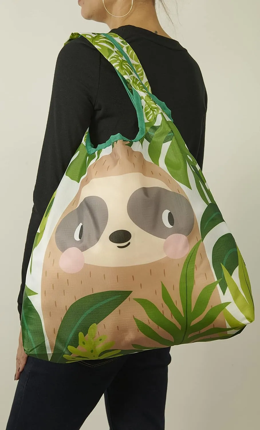 O-WITZ Reusable Grocery Bags | Vibrant Tote Bag For Groceries, Gym, Beach Gear, Toys & More | Washable Design With Large Handles For Maximum Convenience | Folds Into A Small Pouch, Sloth Green
