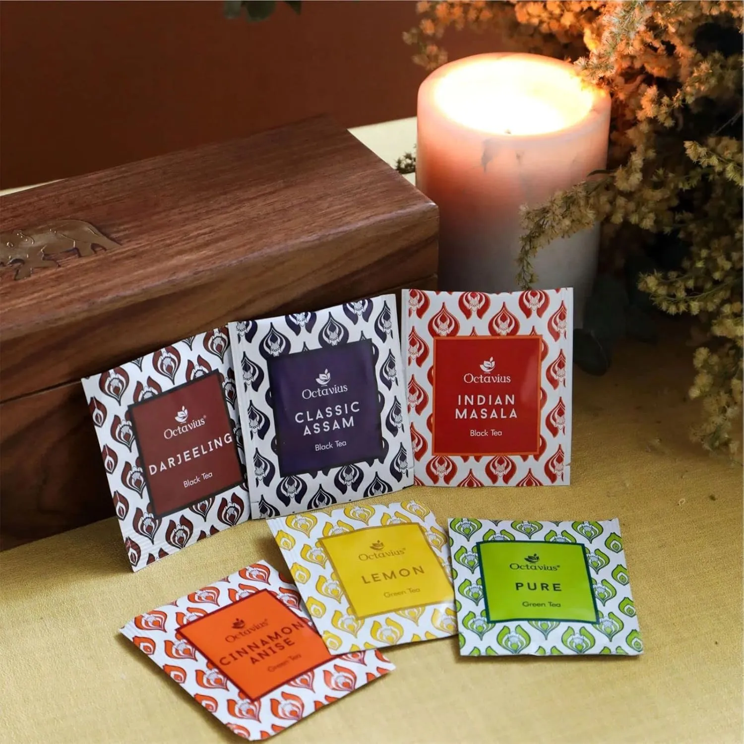 Octavius, Gift's Select - Assorted Tea in Wooden Box | 6 Flavors, 60 Tea Bags | Black & Green Tea | Tea Gifts for Women & Men | Pack of 1