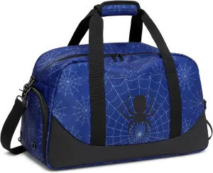 Octsky Kids Sports Gym Bag Boys Girls Overnight Weekend Bag with Shoe Compartment Small Soccer Duffel Football Bag, Spider blue